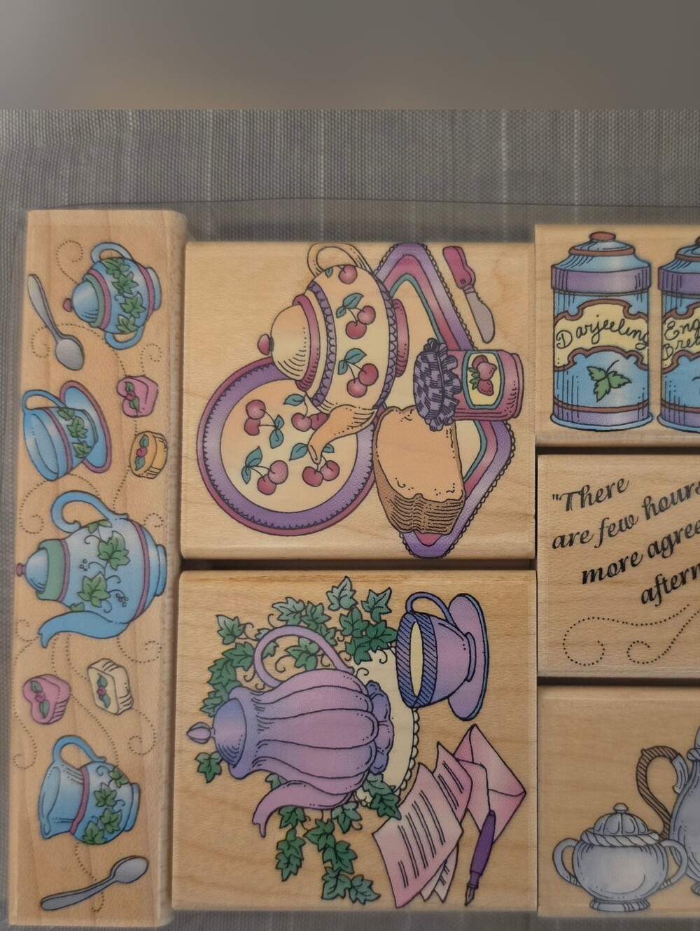 Afternoon TEA PARTY SET Hero Arts Wood Rubber Stamps Teapot Cup Canisters